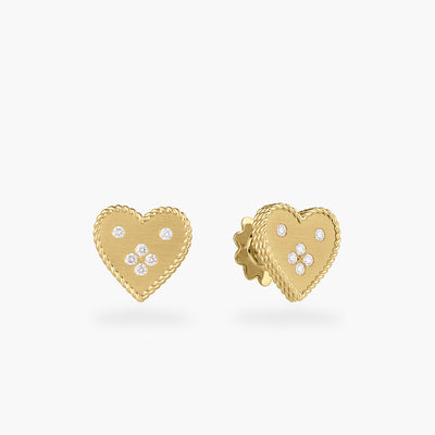 Roberto Coin Venetian Princess Diamond Heart Stud Earrings in 18K Yellow Gold - Roberto Coin product