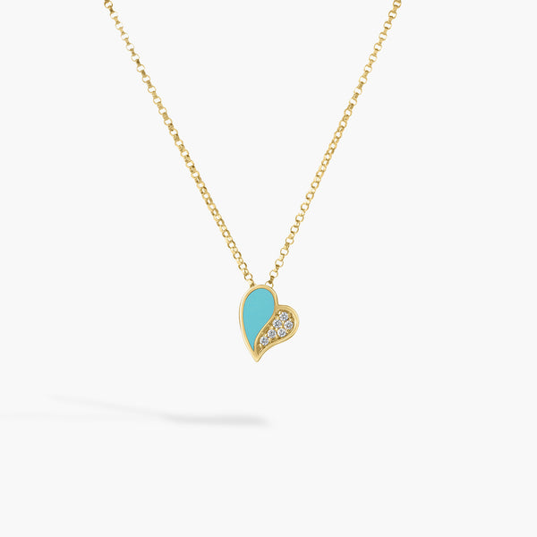 Roberto Coin Amorino Diamond and Cyan Enamel Flower Petals Pendant Necklace in 18K Yellow Gold