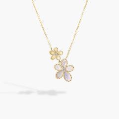 Roberto Coin Jasmine Double Flower Necklace with Diamond and Mother of Pearl in 18K Yellow Gold