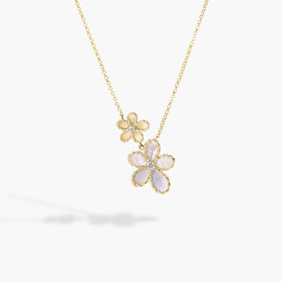 Roberto Coin Jasmine Double Flower Necklace with Diamond and Mother of Pearl in 18K Yellow Gold - Roberto Coin product