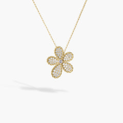 Roberto Coin Jasmine Pave Diamond Flower Pendant Necklace in 18K Yellow Gold