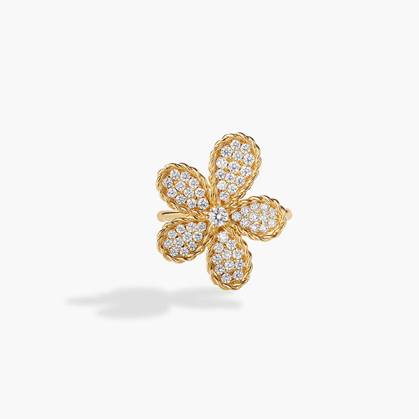 Roberto Coin Jasmine Pave Diamond Flower Ring in 18K Yellow Gold