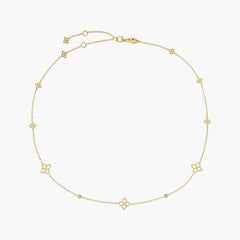 Roberto Coin Principessa Diamond and Flower Station Necklace in 18K Yellow Gold