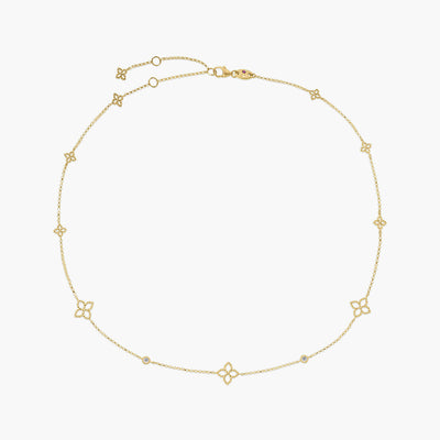 Roberto Coin Principessa Diamond and Flower Station Necklace in 18K Yellow Gold - Roberto Coin product