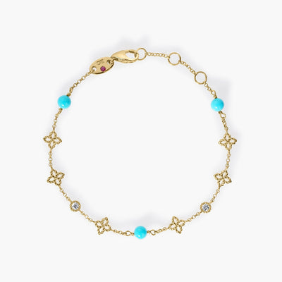 Roberto Coin Princess Flower Diamond and Turquoise Station Bracelet - Roberto Coin product