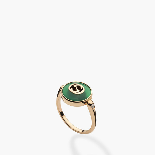 18K Rose Gold Gucci Interlocking G Ring in Green Agate