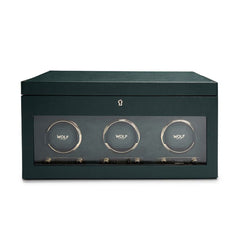 Wolf British Racing Green Triple Watch Winder with Storage