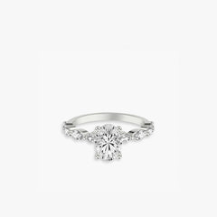 Oval Diamond Halfway Alternating Side Stone Engagement Ring Setting