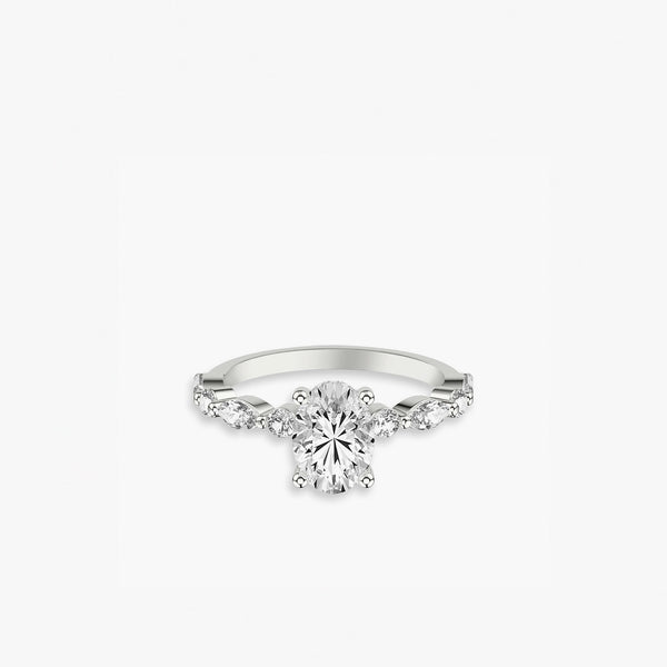 Oval Diamond Halfway Alternating Side Stone Engagement Ring Setting