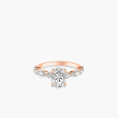 Oval Diamond Halfway Alternating Side Stone Engagement Ring Setting