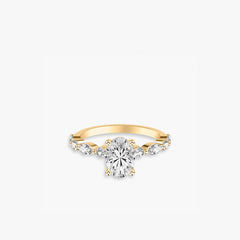 Oval Diamond Halfway Alternating Side Stone Engagement Ring Setting