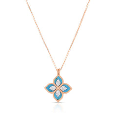 Roberto Coin Venetian Princess Flower Turquoise Diamond Necklace