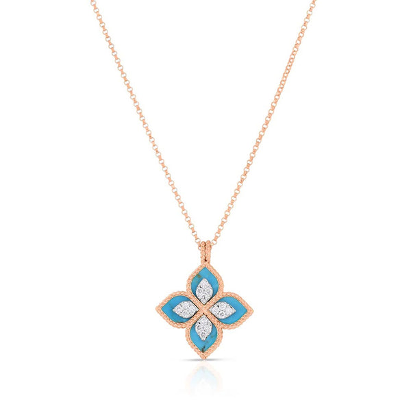 Roberto Coin Venetian Princess Flower Turquoise Diamond Necklace