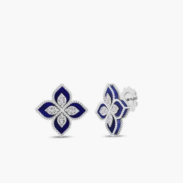 Roberto Coin Venetian Princess Blue Lapis and Diamond Flower Stud Earrings