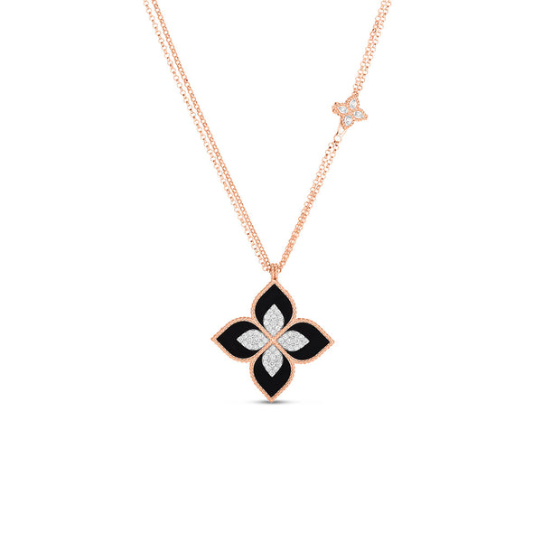 Roberto Coin Venetian Princess Black Jade and Diamond Medium Flower Necklace