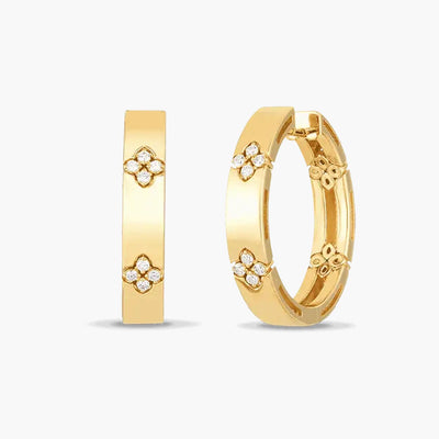 Roberto Coin Love in Verona Diamond Flower Hoops in Yellow Gold - Roberto Coin product