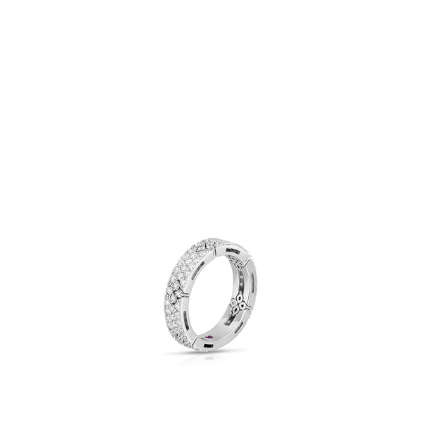 Roberto Coin Love In Verona Narrow Flower Pave Diamond Band Ring