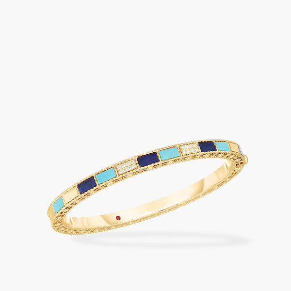 Roberto Coin Venetian Princess Carnevale Lapis and Turquoise Mosaic Diamond Bangle in 18K Yellow Gold