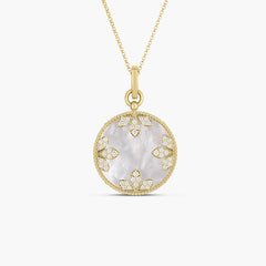 Roberto Coin Diamond Medallion Charm with Mother Of Pearl Necklace in 18K Yellow Gold