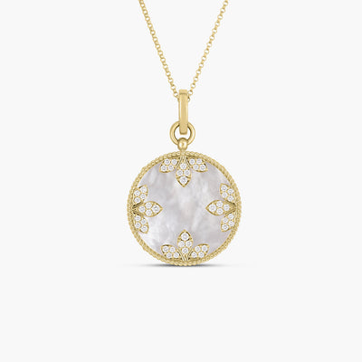 Roberto Coin Diamond Medallion Charm with Mother Of Pearl Necklace in 18K Yellow Gold - Roberto Coin product