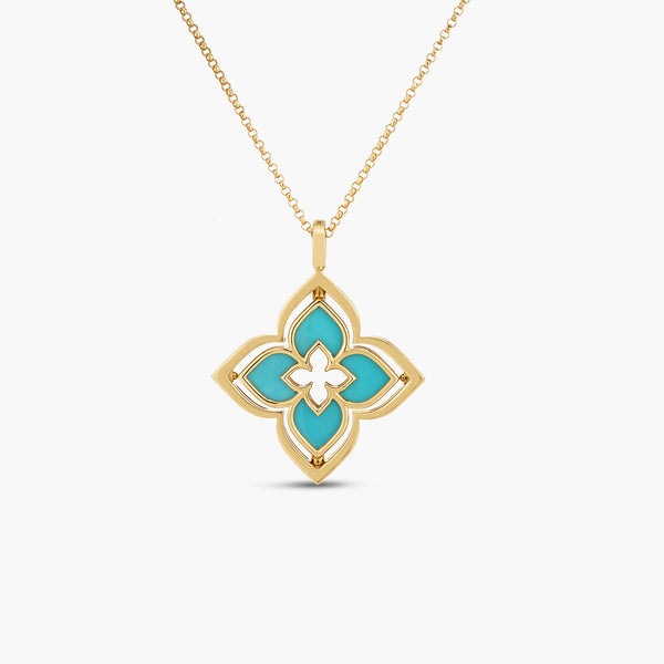 Roberto Coin Venetian Princess Turquoise Flower Pendant 17" Necklace in 18K Yellow Gold