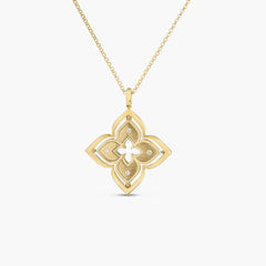 Roberto Coin Venetian Princess Turquoise Flower Pendant 17" Necklace in 18K Yellow Gold