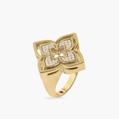 Roberto Coin Venetian Princess Mother of Pearl and Diamond Flower Ring in 18K Yellow Gold