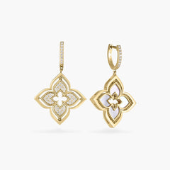 Roberto Coin Venetian Princess Mother of Pearl and Diamond Flower Earrings in 18K Yellow Gold