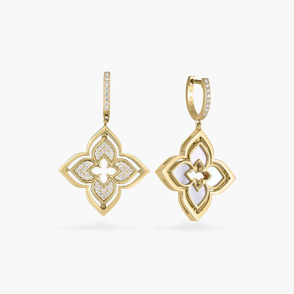 Roberto Coin Venetian Princess Mother of Pearl and Diamond Flower Earrings in 18K Yellow Gold