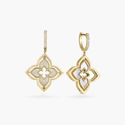 Roberto Coin Venetian Princess Mother of Pearl and Diamond Flower Earrings in 18K Yellow Gold - Roberto Coin product