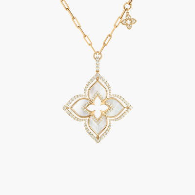 Roberto Coin Venetian Princess Mother of Pearl and Diamond Flower Pendant Necklace in 18K Yellow Gold - Roberto Coin product