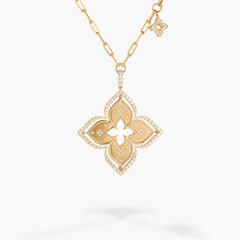 Roberto Coin Venetian Princess Mother of Pearl and Diamond Flower Pendant Necklace in 18K Yellow Gold