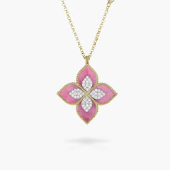 Roberto Coin Venetian Princess Large Pink Rhodonite and Diamond Necklace