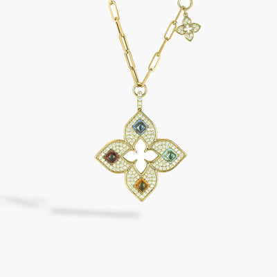 Roberto Coin Venetian Princess Mixed Gemstone Diamond Open Flower Pendant Necklace - Roberto Coin product