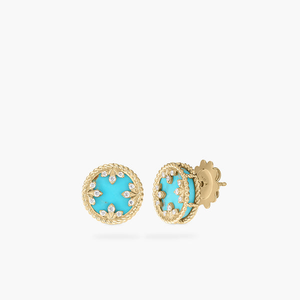 Roberto Coin Venetian Princess Carnevale Diamond and Turquoise Medallion Stud Earrings