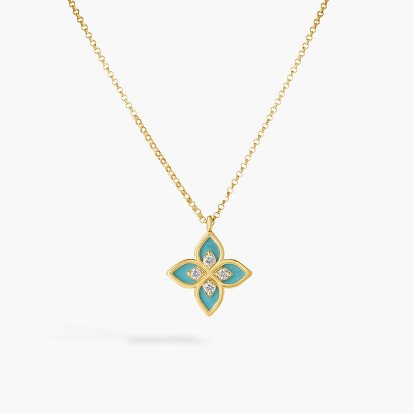 Roberto Coin Venetian Princess Cyan Flower Pendant Necklace