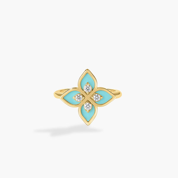Roberto Coin Venetian Princess Cyan Flower Ring in 18K Yellow Gold