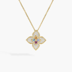 Roberto Coin Venetian Princess Carnevale Diamonds and Mixed Gemstones Flower Pendant Necklace