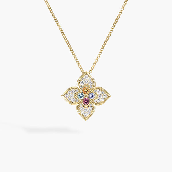 Roberto Coin Venetian Princess Carnevale Diamonds and Mixed Gemstones Flower Pendant Necklace