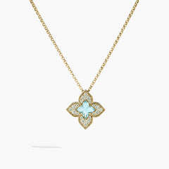 Roberto Coin Venetian Princess Carnevale Blue Topaz and Diamond Flower Pendant Necklace