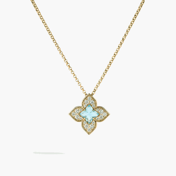 Roberto Coin Venetian Princess Carnevale Blue Topaz and Diamond Flower Pendant Necklace