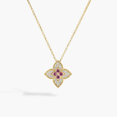 Roberto Coin Venetian Princess Carnevale Small Rubellite Flower Necklace in 18K Yellow Gold
