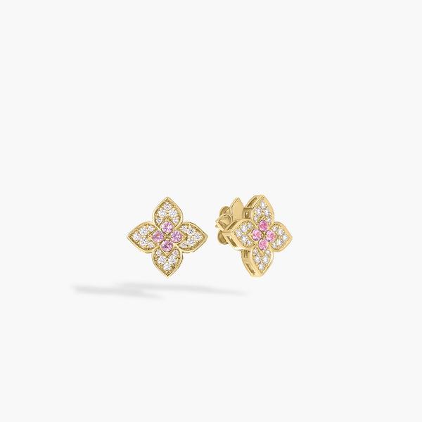 Roberto Coin Venetian Princess Carnevale Small Diamond and Rubellite Flower Stud Earrings