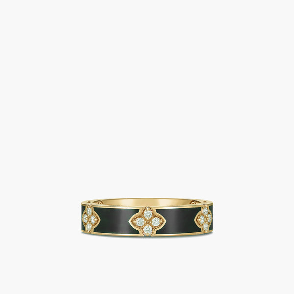 Roberto Coin Love In Verona Diamond and Black Enamel Ring in 18K Yellow Gold