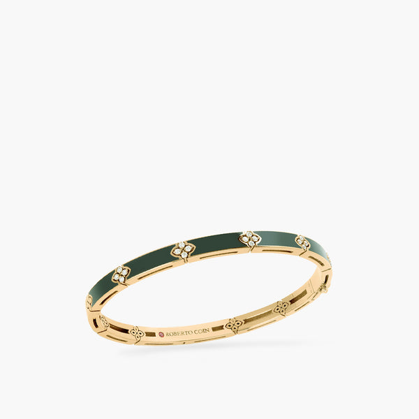 Roberto Coin Love In Verona Diamond and Black Enamel Bangle in 18K Yellow Gold