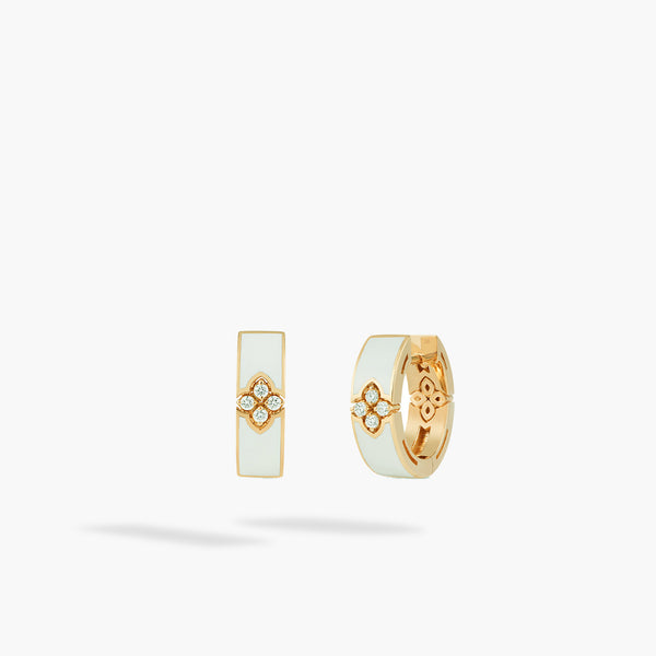 Roberto Coin Love In Verona Diamond and White Enamel Hoop Earrings