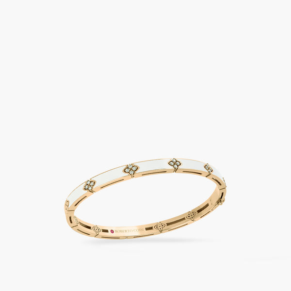 Roberto Coin Love In Verona Diamond and White Enamel Bangle in 18K Yellow Gold