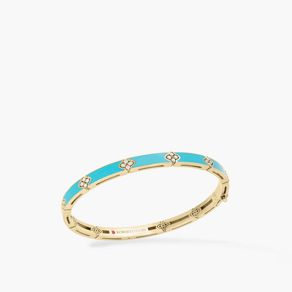 Roberto Coin Love In Verona Diamond and Cyan Enamel Bangle in 18K Yellow Gold