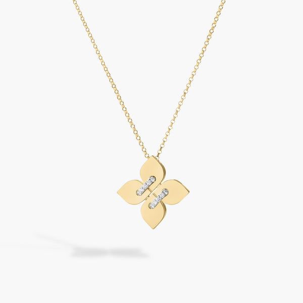 Roberto Coin Venetian Princess Filo Medium Two-Tone Flower Diamond Pendant Necklace