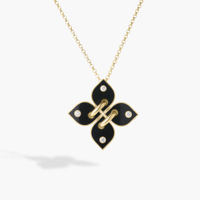 Roberto Coin Venetian Princess Filo Diamond and Black Enamel Flower Pendant Necklace in 18K Yellow Gold - Roberto Coin product